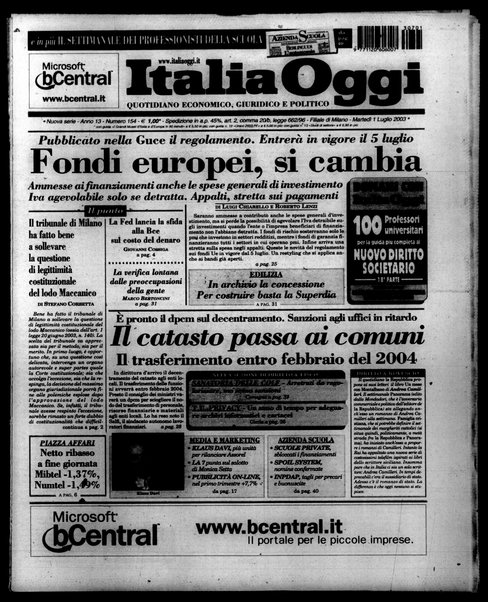 Italia oggi : quotidiano di economia finanza e politica